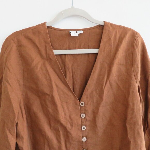 JOIE Linen Blend Cropped Button Tie Front Blouse Top in Brown Boho Cottage Sz M - Picture 4 of 14
